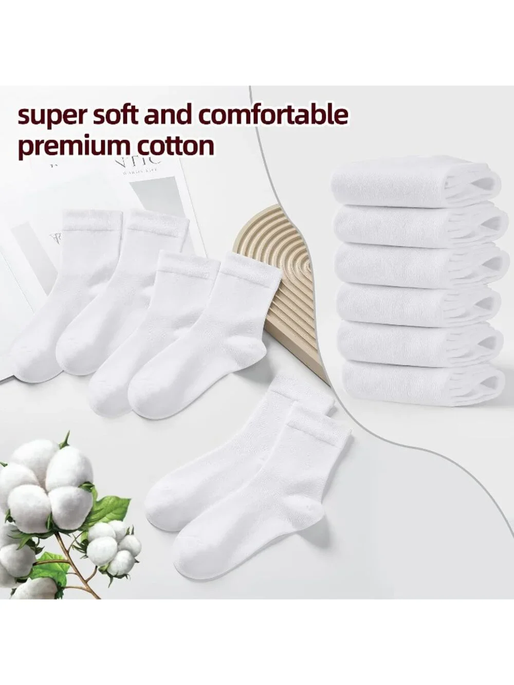 🧦Women's All White 6 Pairs Thin Above Ankle Socks Cotton Crew Socks